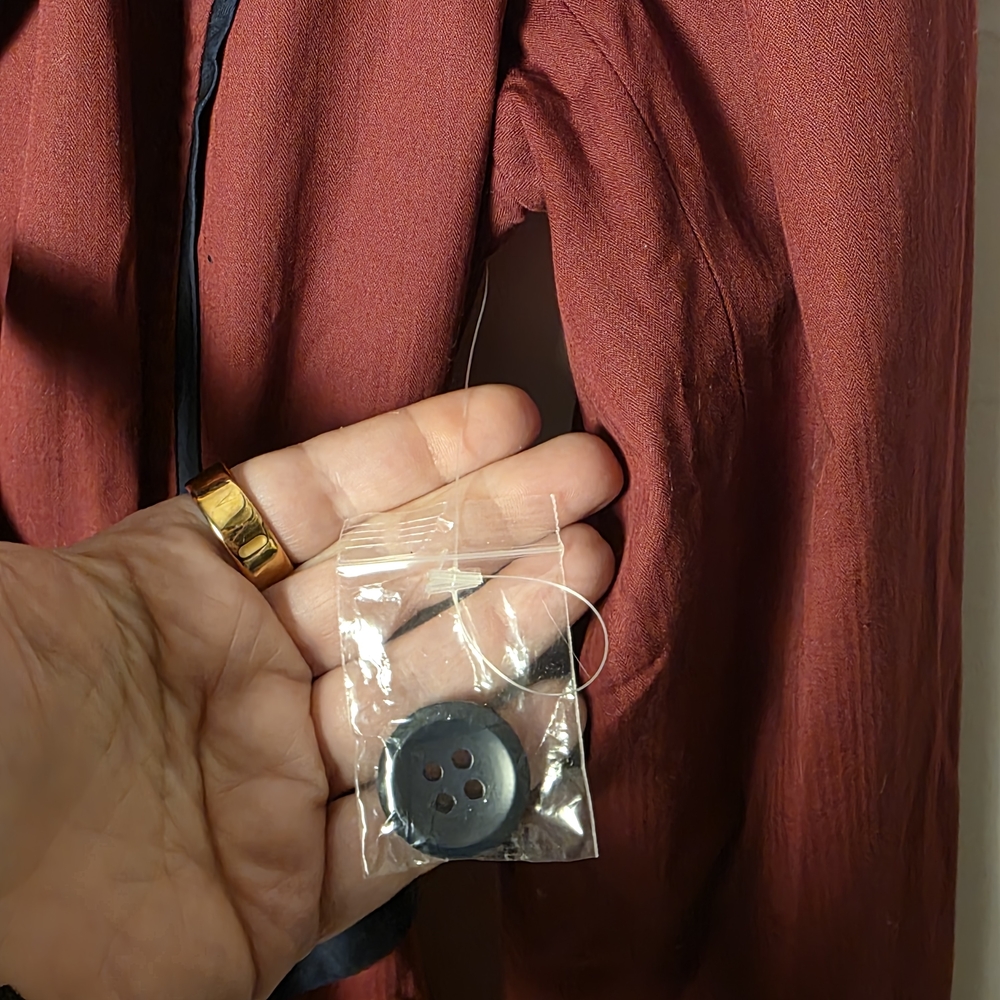 ModCloth Burgundy Trench Coat Belted Jacket Navy Piping Vintage Inspired - Picture 6 of 8